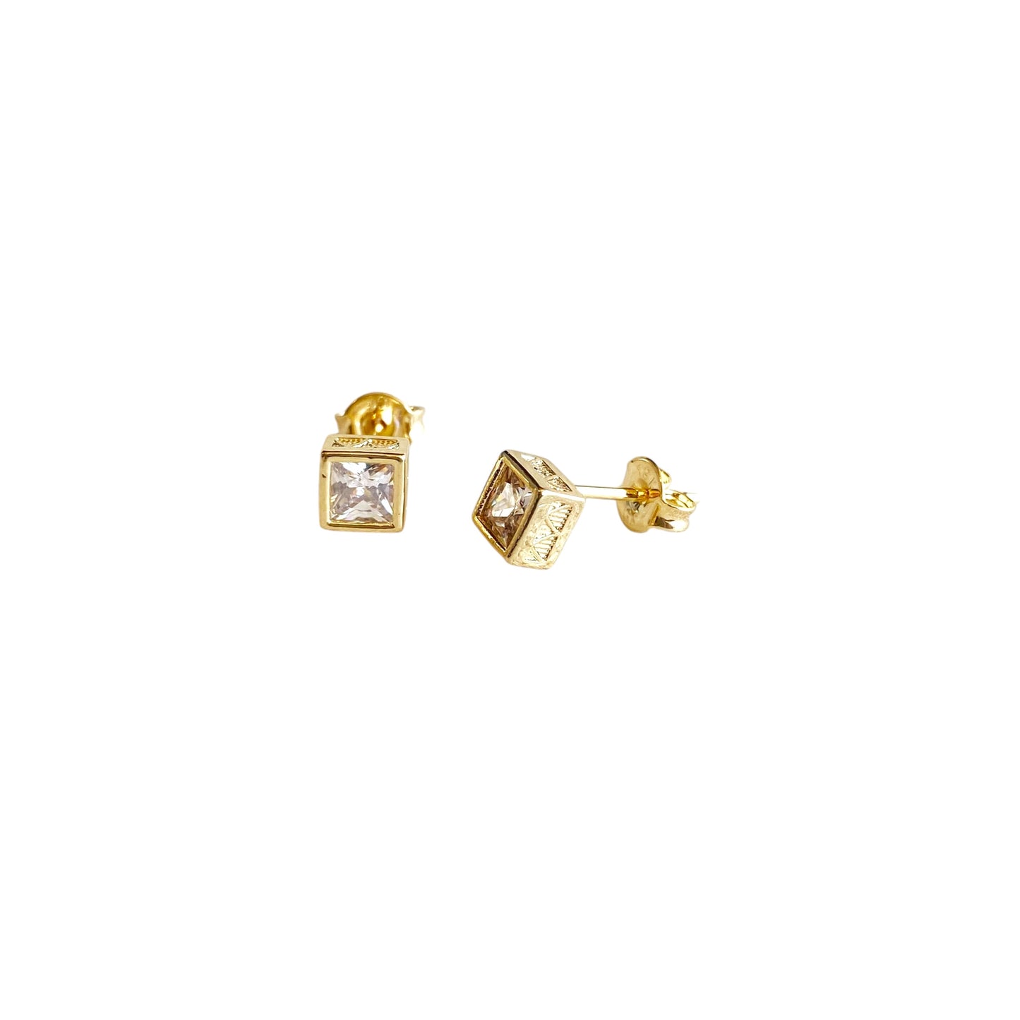 CZ Square Design Frame Stud 18K Gold Filled Earrings