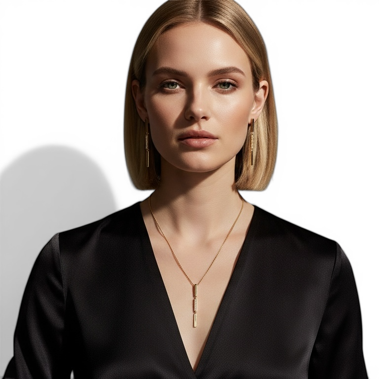 Triple Bar Pavé CZ Drop 18K Gold Filled Necklace