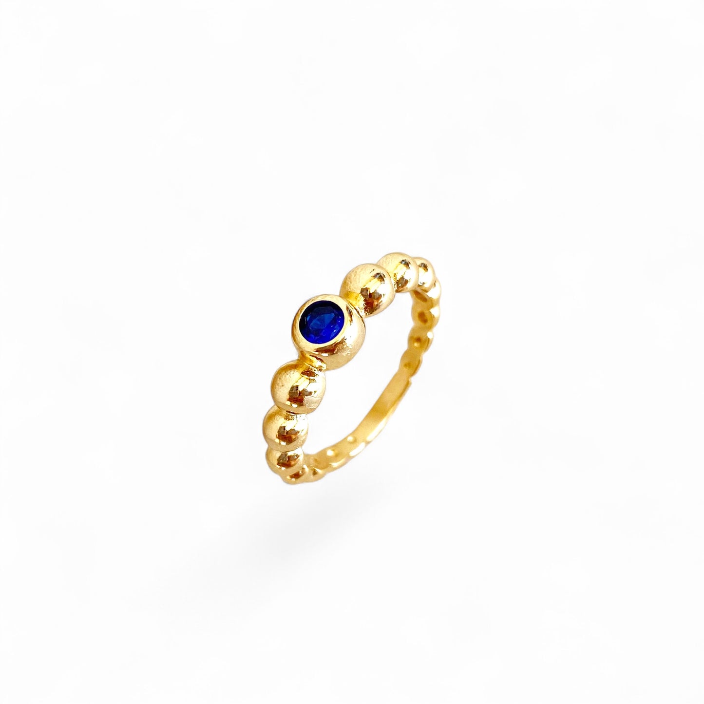 Beaded Blue Bezel CZ 18K Gold Filled Ring