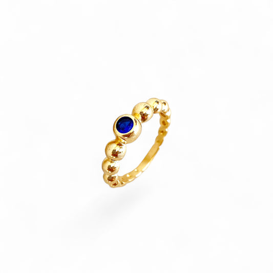 Beaded Blue Bezel CZ 18K Gold Filled Ring