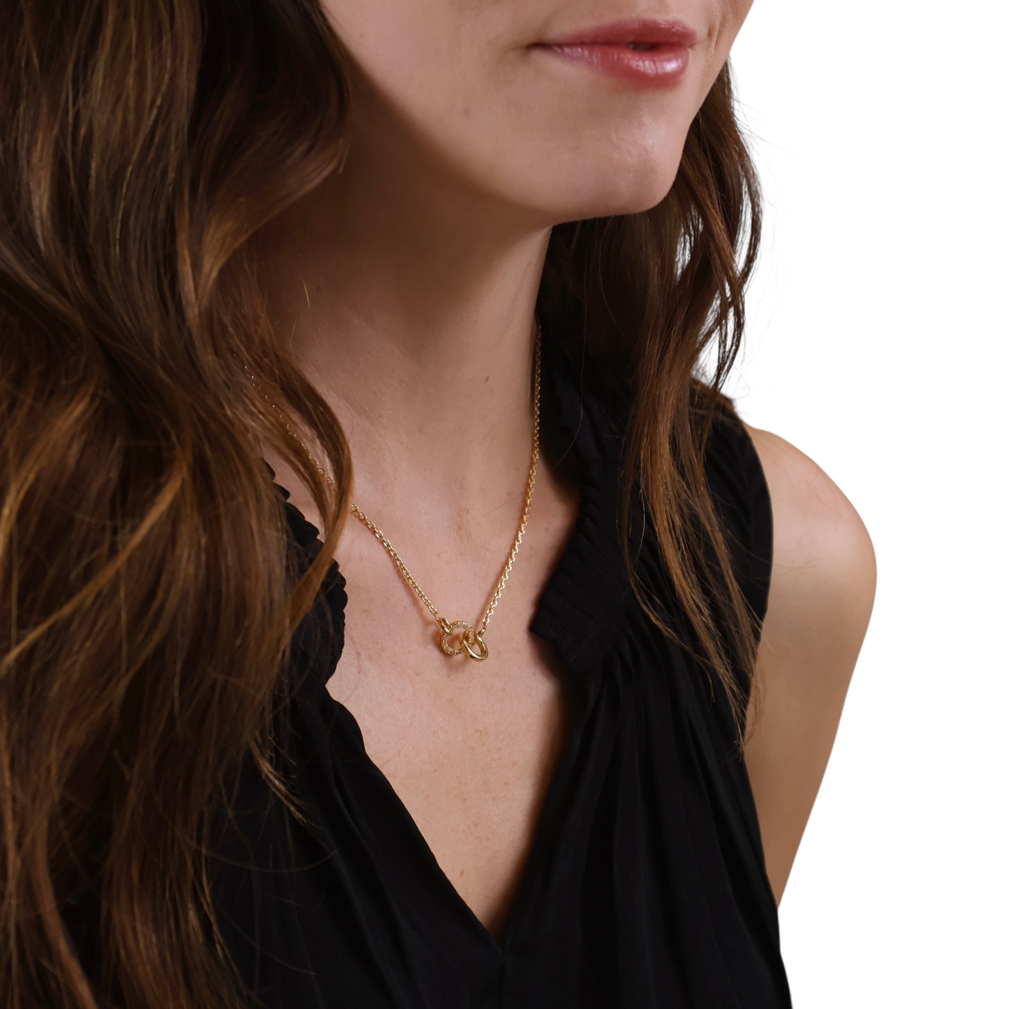 Interlocking Circles CZ 18k Gold Filled Necklace