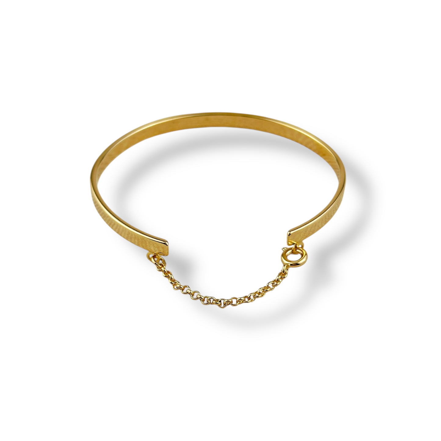 Polished Bangle with Safety Chain 18k Gold Filled Bracelet