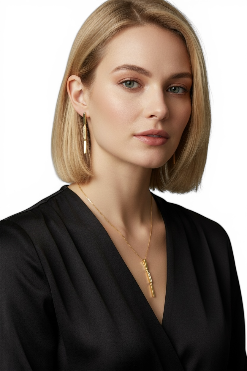 Triple Bar Pavé CZ Drop 18K Gold Filled Necklace