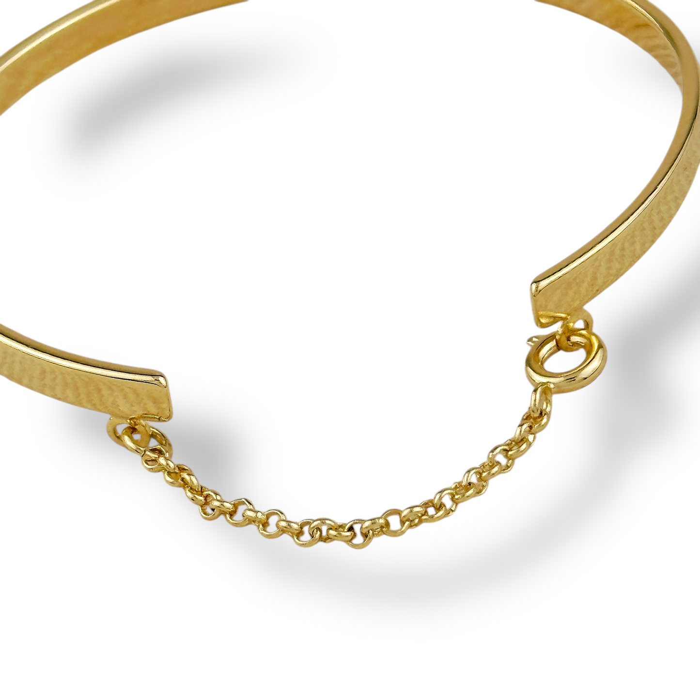 Polished Bangle with Safety Chain 18k Gold Filled Bracelet