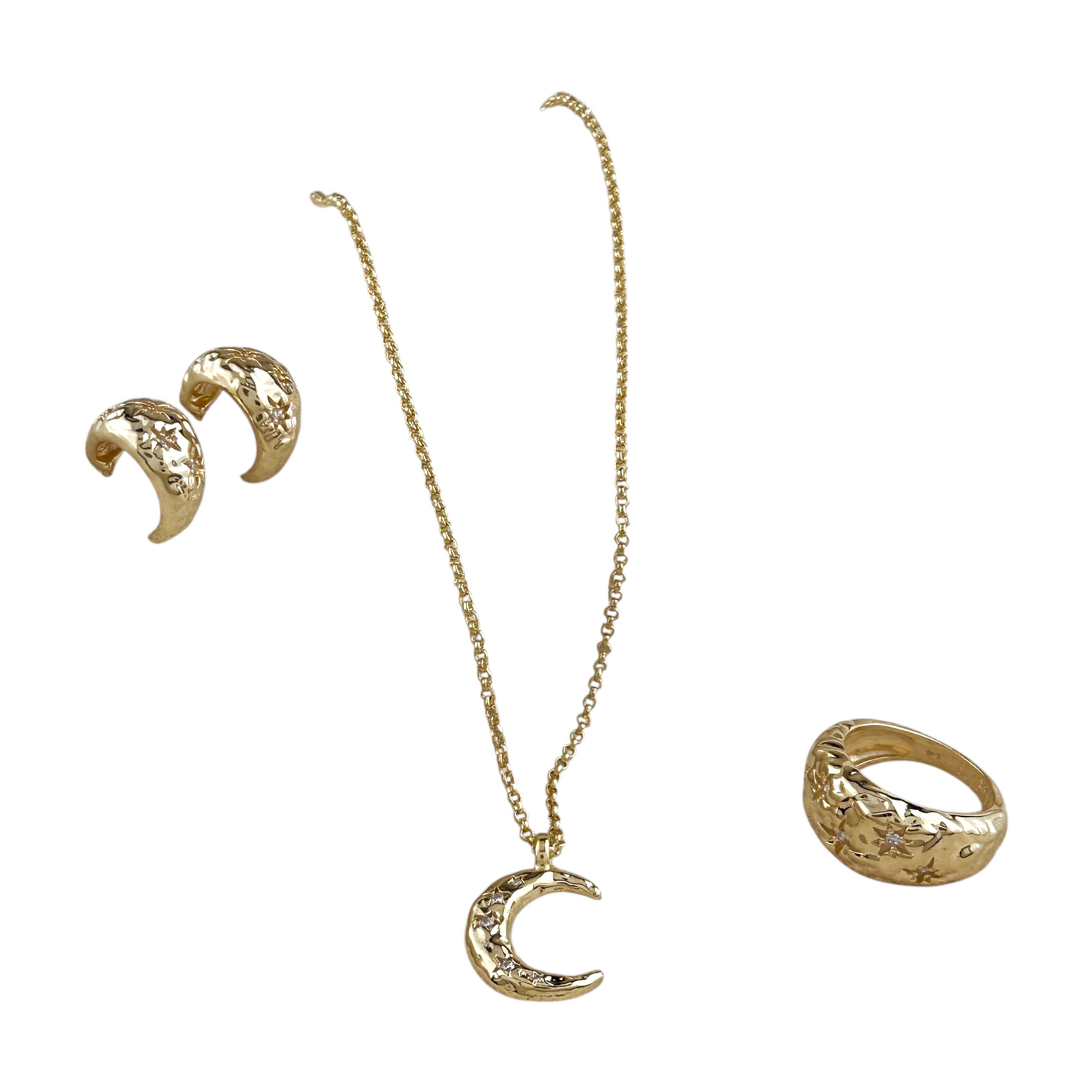 Hammered Crescent Moon Open Hoop 18K Gold Filled Earrings
