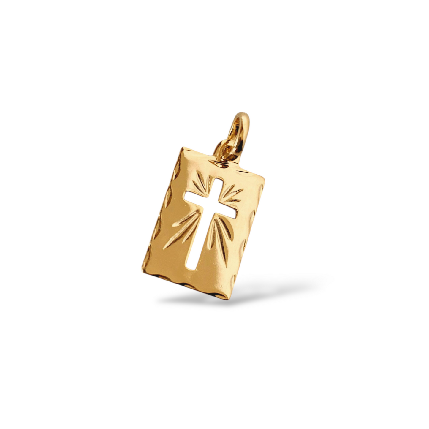Cross Cutout 19mm 18K Gold Filled Rectangular Pendant