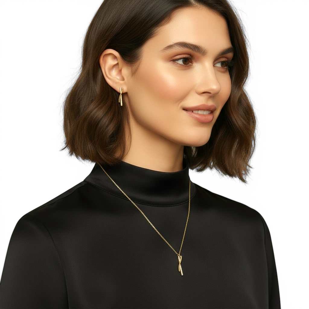 24mm Intertwined Bar Pavé CZ Drop 18K Gold Filled Earrings