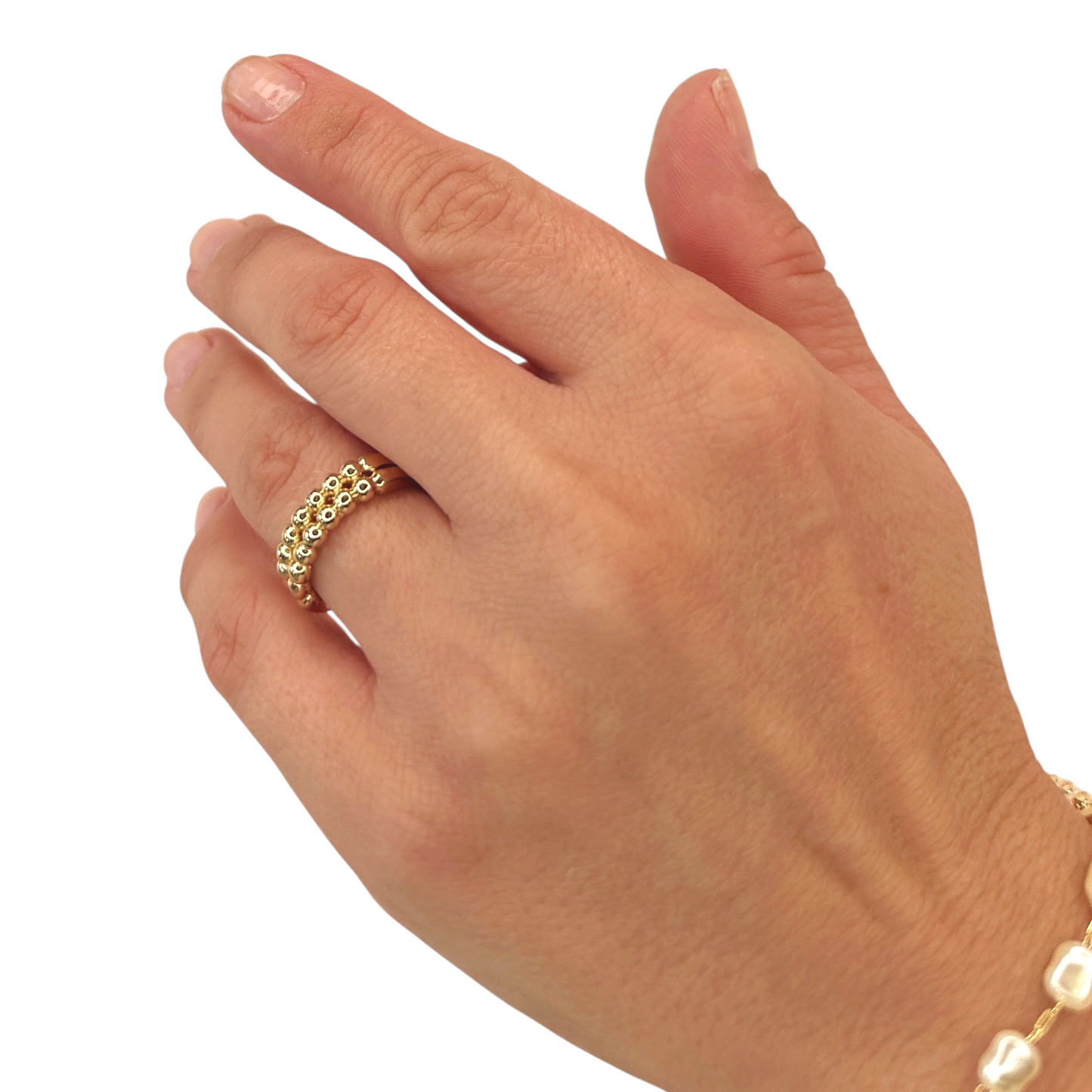 Dual Row Beaded Band 18K Gold Filled Ring