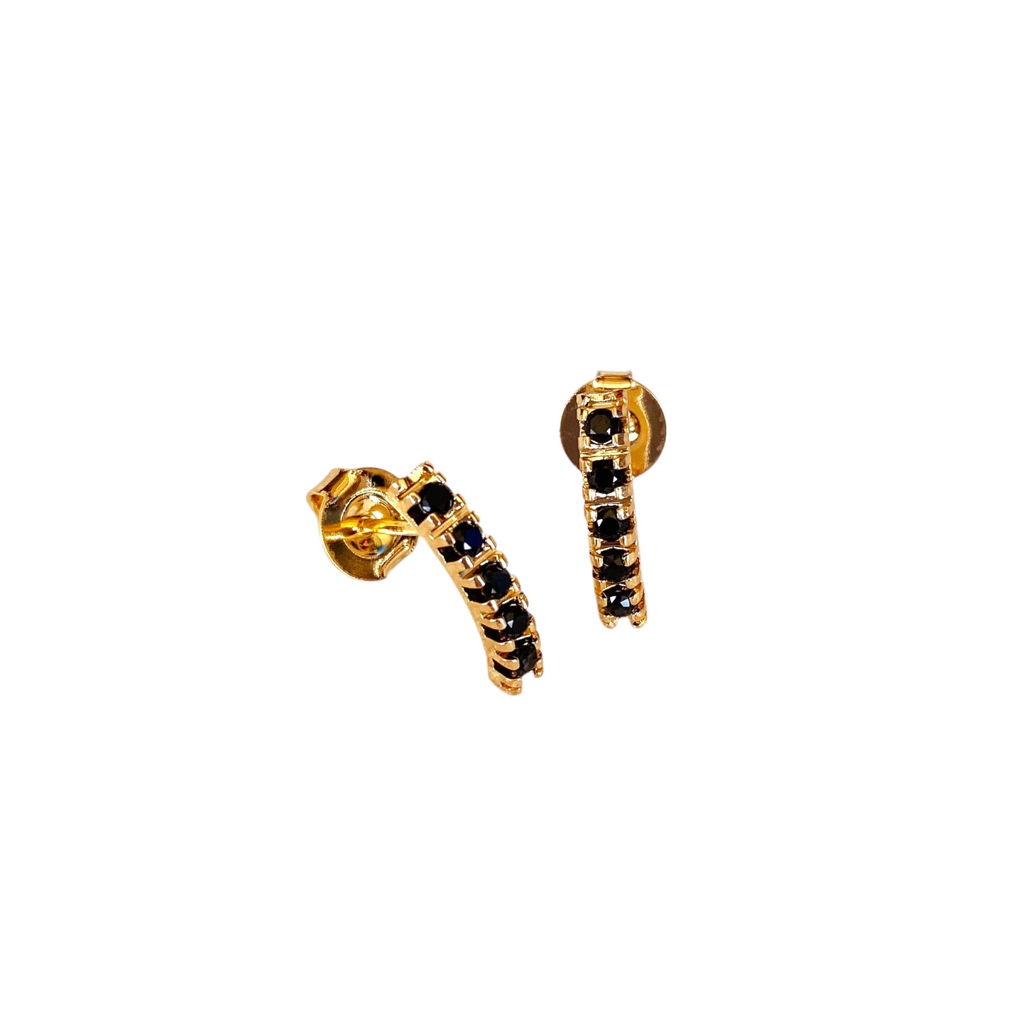 Curved Bar Black Crystal Stud 18k Gold Filled Earrings