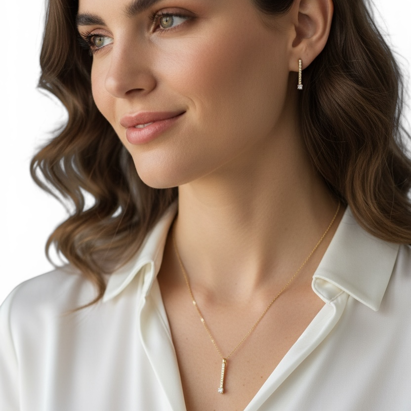 21mm Pavé CZ Bar with Solitaire 18K Gold Filled Stud Earrings