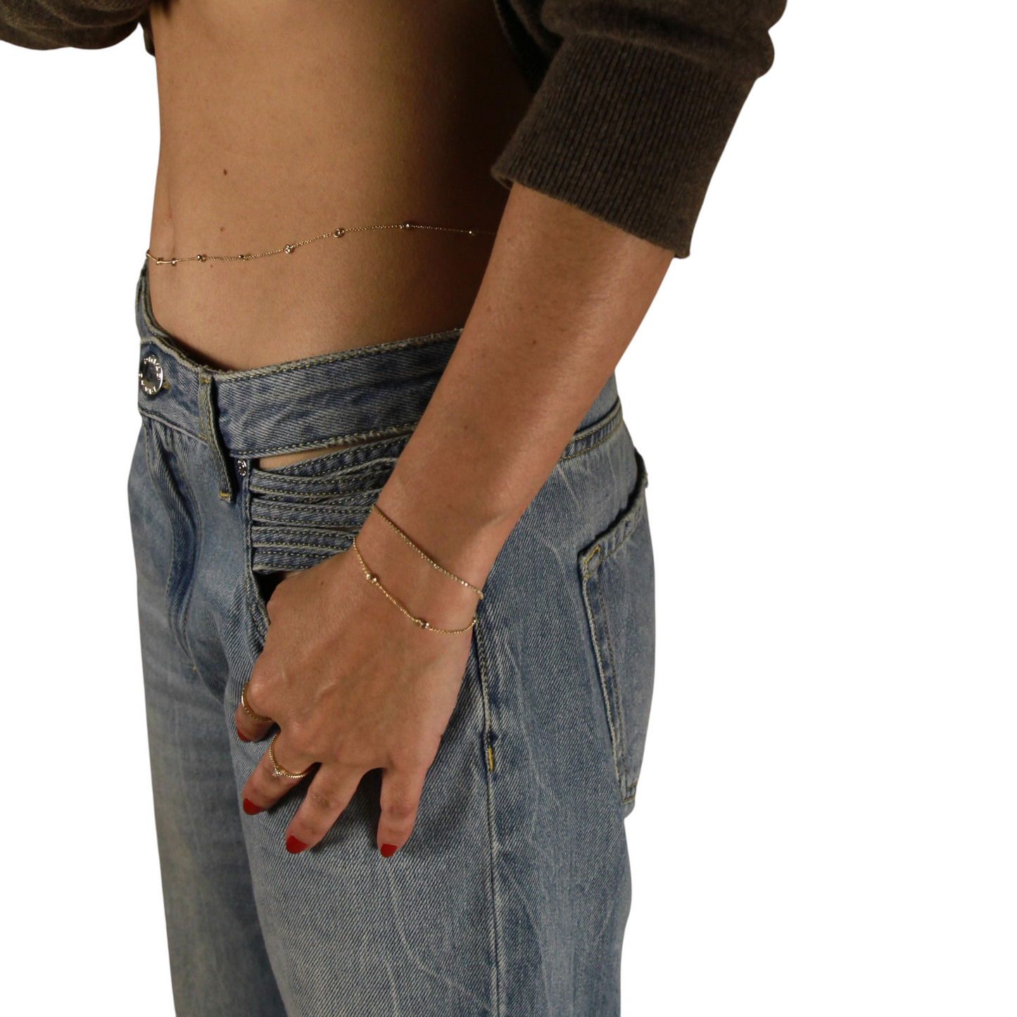 CZ Round Bezel Belly Chain 18k Gold Filled Body Jewelry