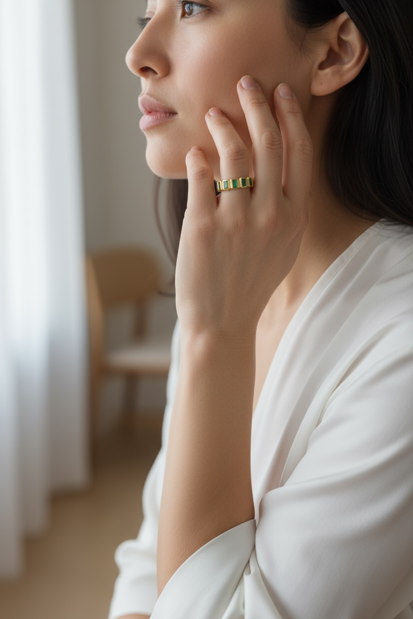 Emerald CZ All-Around Band 18k Gold Filled Ring