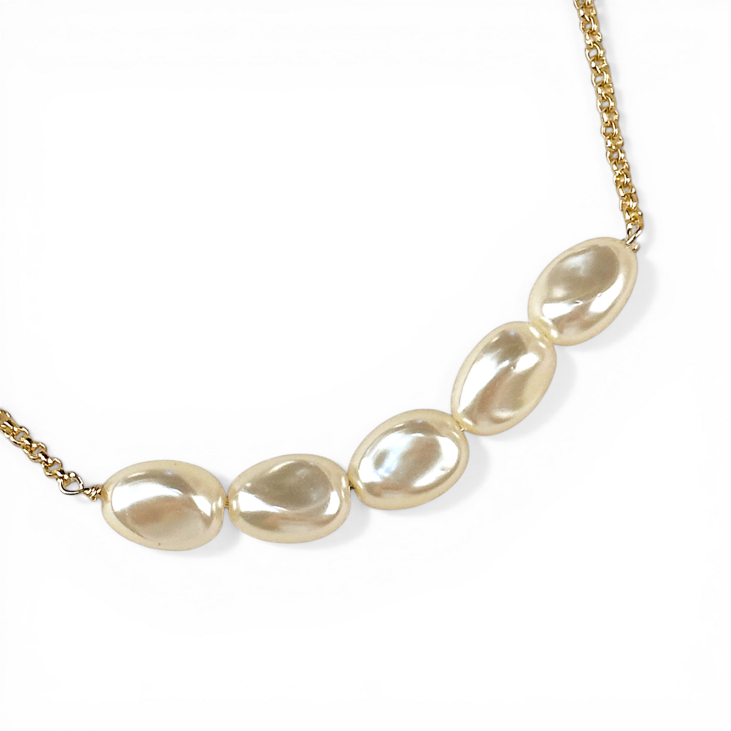 Row of Freshwater Baroque Pearls 18K Gold Filled Bracelet