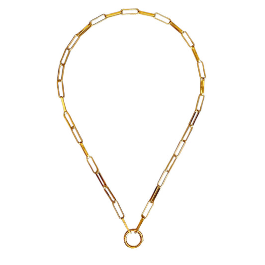 Paperclip Link Chain with Charm Holder Clasp 18k Gold Filled Necklace