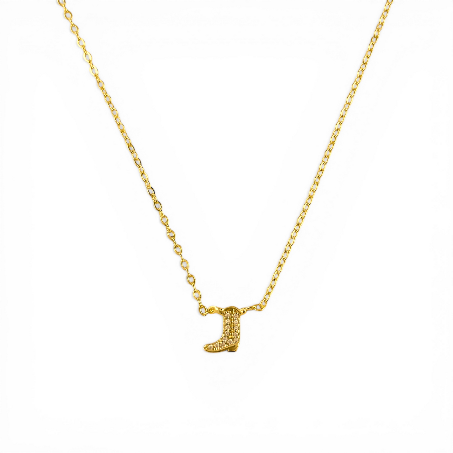Mini Cowgirl Boot Pavé CZ 18K Gold Filled Necklace