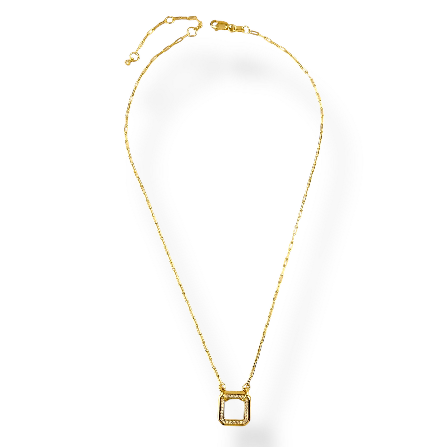 Pavé Square Frame Pendant 18k Gold Filled Necklace