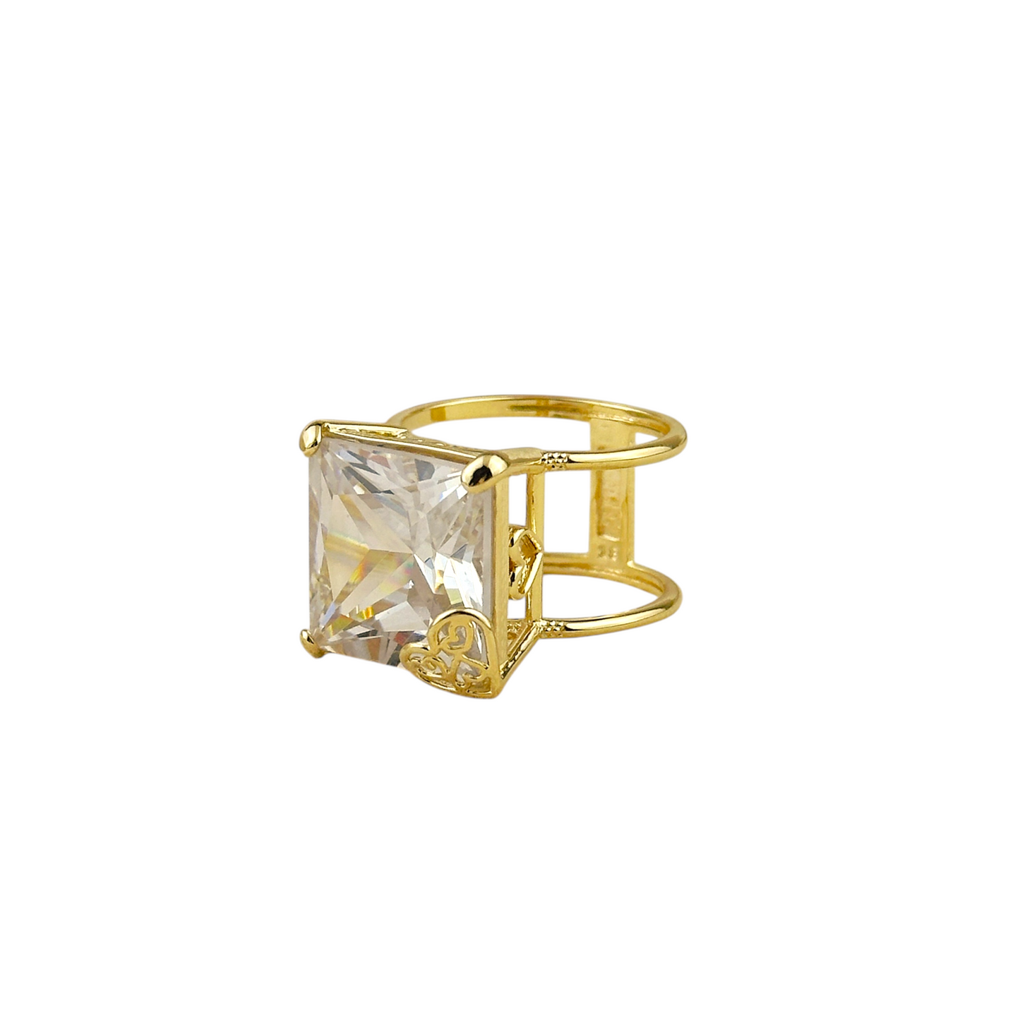 14mm CZ Princess Cut Statement 18k Gold Filled Ring