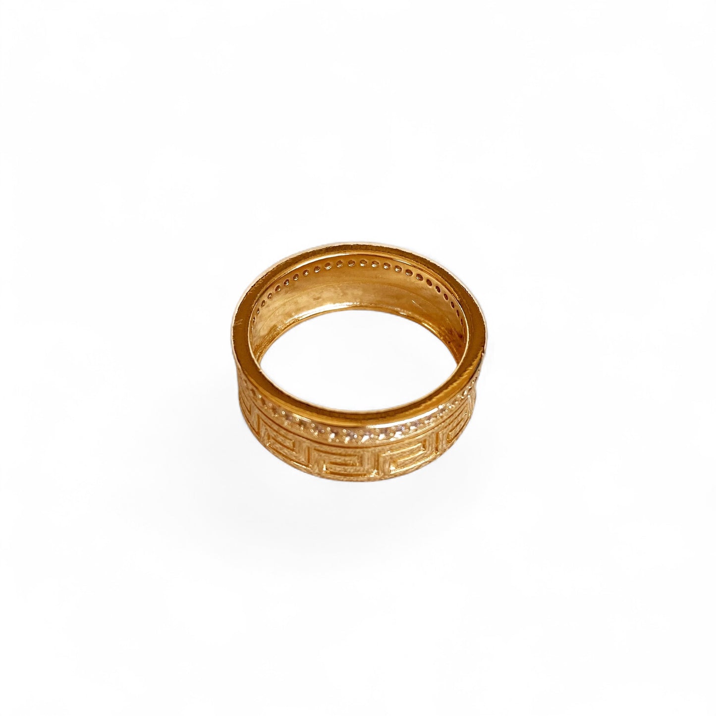 Greek Key CZ 5mm 18K Gold Filled Band Ring