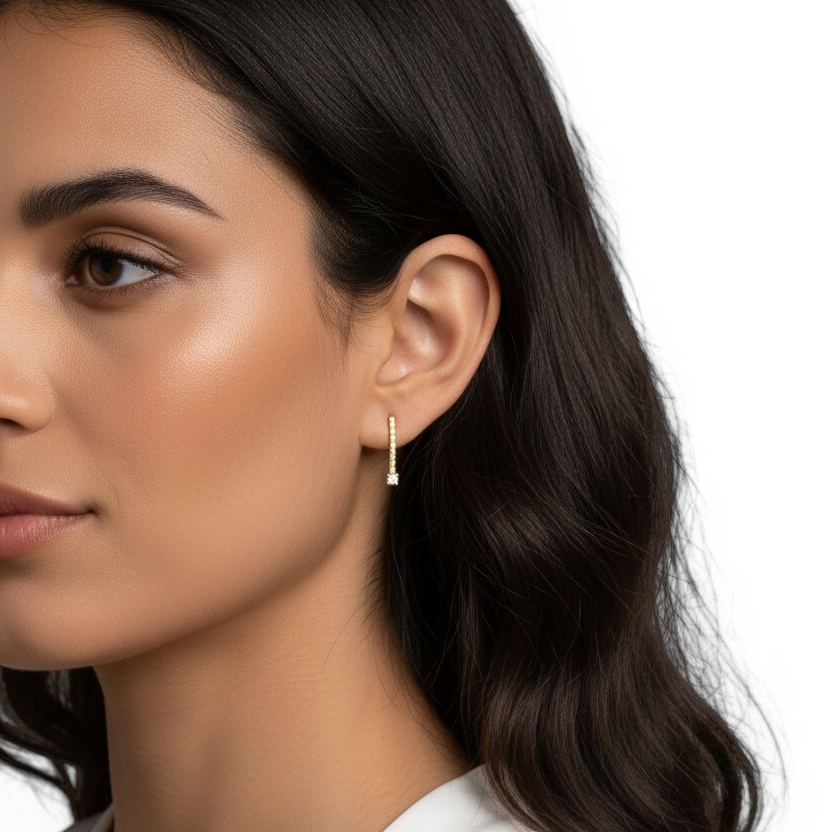 21mm Pavé CZ Bar with Solitaire 18K Gold Filled Stud Earrings