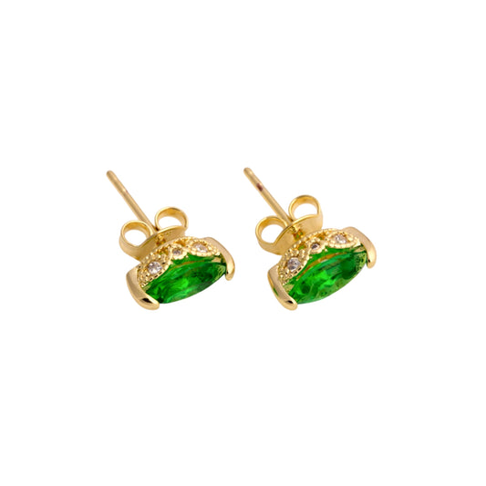 CZ Vintage Marquise Emerald Stud 18K Gold Fille Earrings
