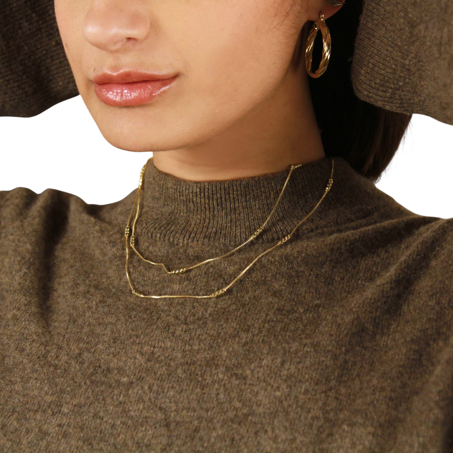 Bead Detailed Box Chain 18k Gold Filled Necklace