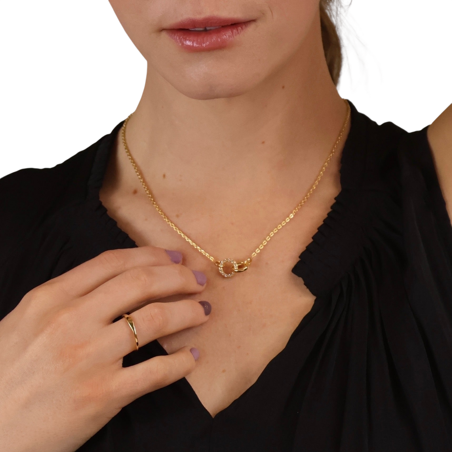 Interlocking Circles CZ 18k Gold Filled Necklace