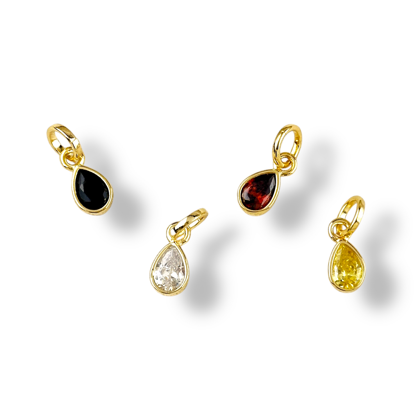 Birthstone Bezel Teardrop CZ 13mm 18K Gold Filled Charm