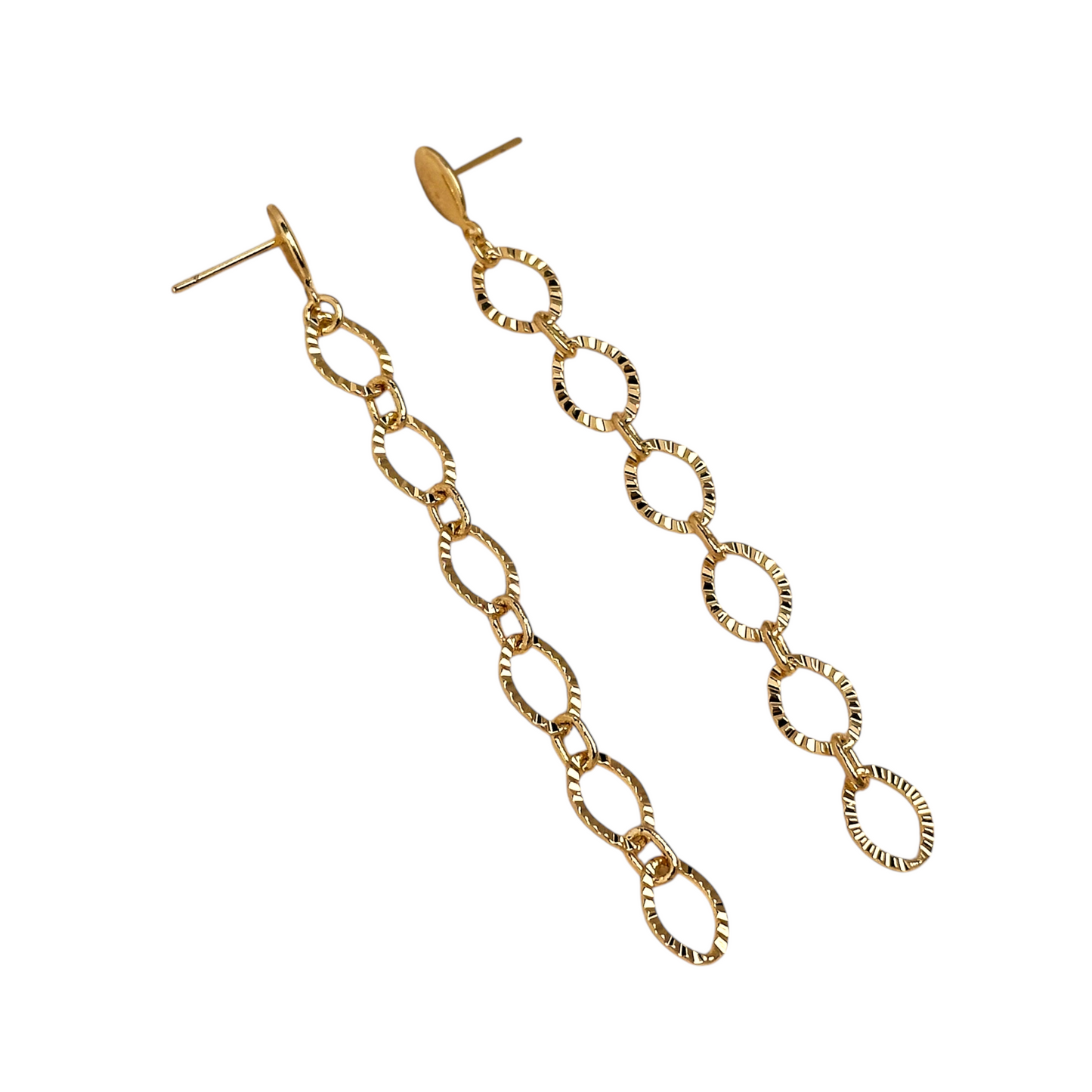 70mm Diamond Cut Link Drop 18k Gold Filled Earrings