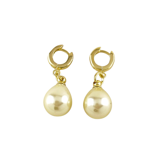 Pearl Drop Hoop 30mm 18K Gold Filled Earrings