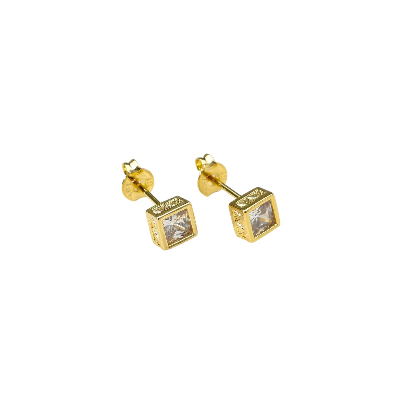 CZ Square Design Frame Stud 18K Gold Filled Earrings