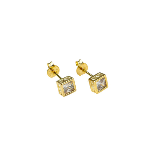 CZ Square Design Frame Stud 18K Gold Filled Earrings