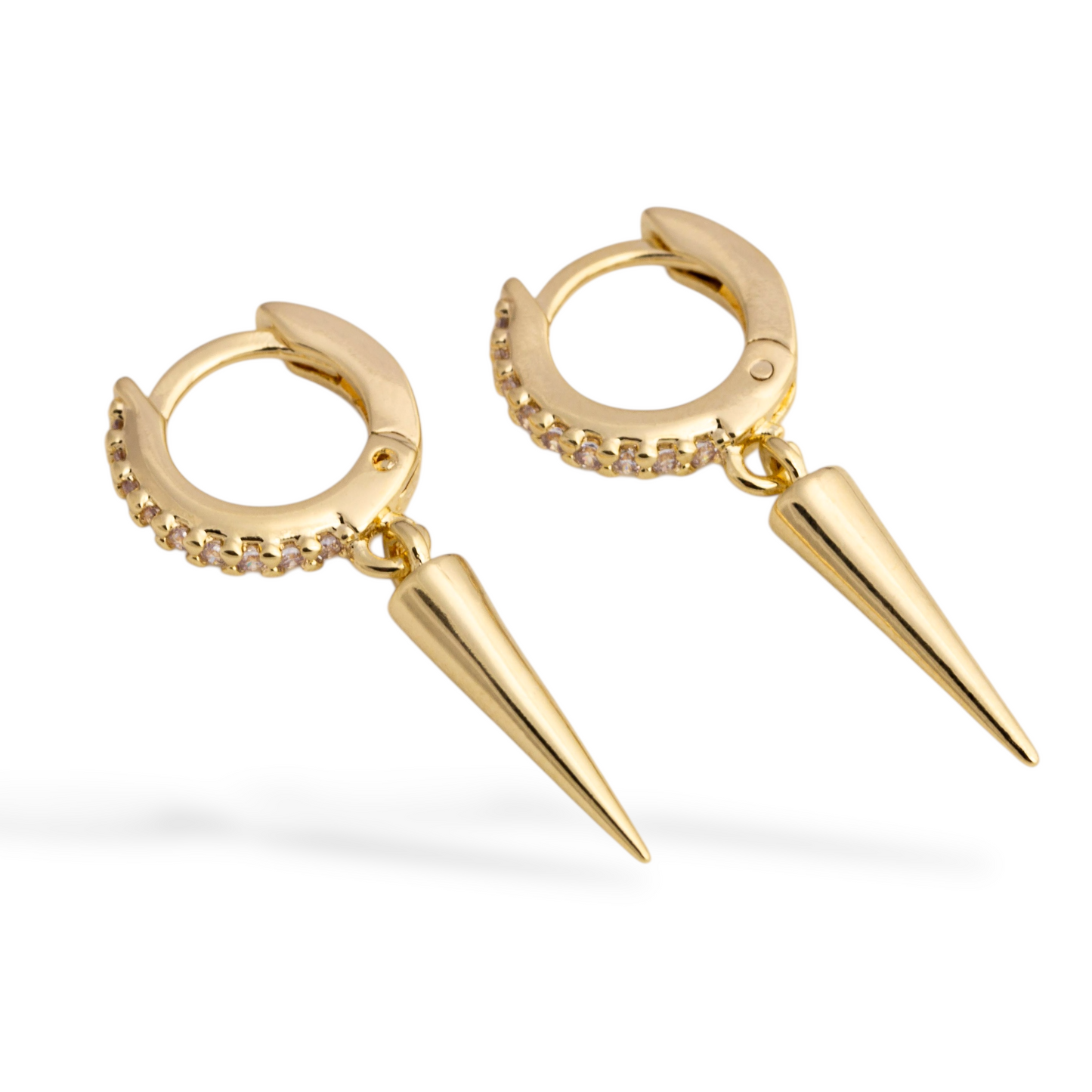 10mm CZ Huggie with Spike Drop 18K Gold Filled Hoop Earrings