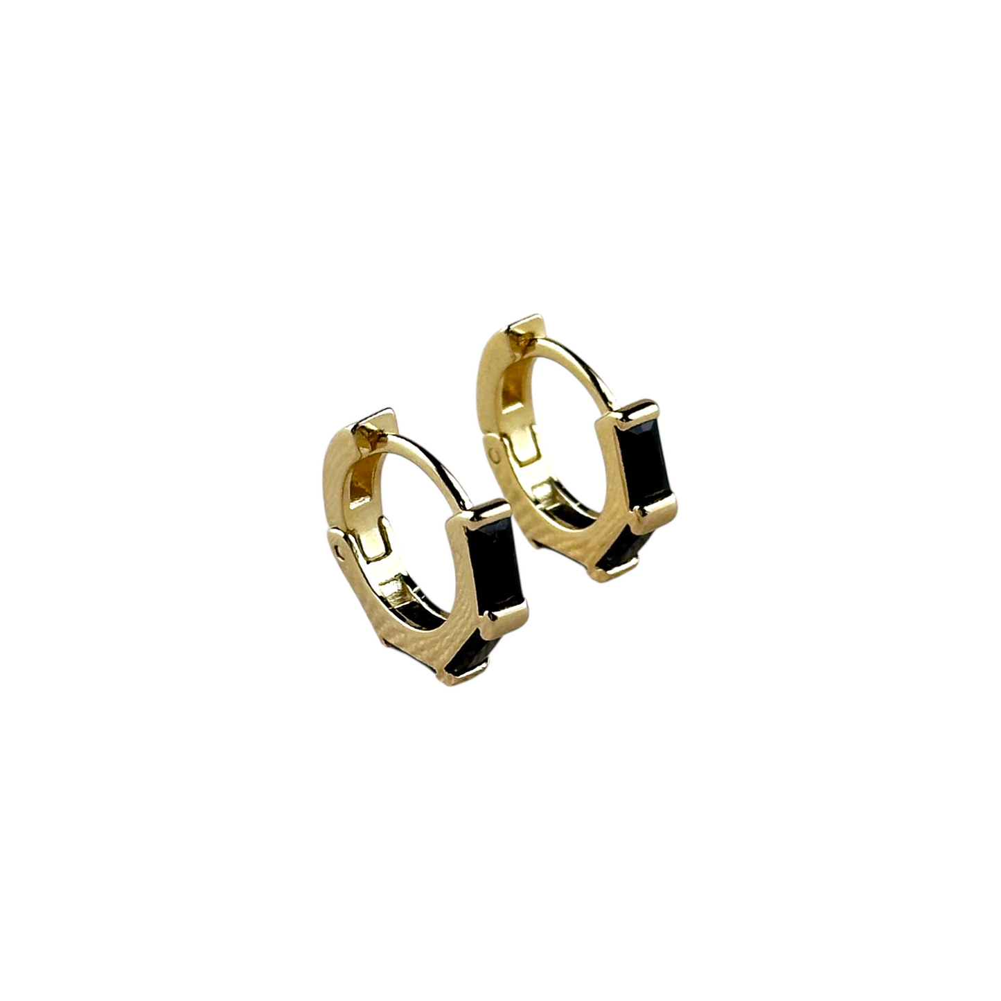 14mm Baguette CZ Huggie Hoop 18k Gold Filled Earrings