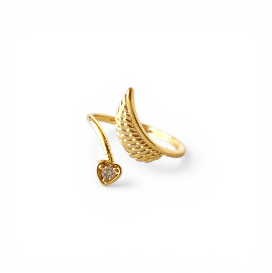 Heart and Wing Adjustable 18K Gold Filled Ring