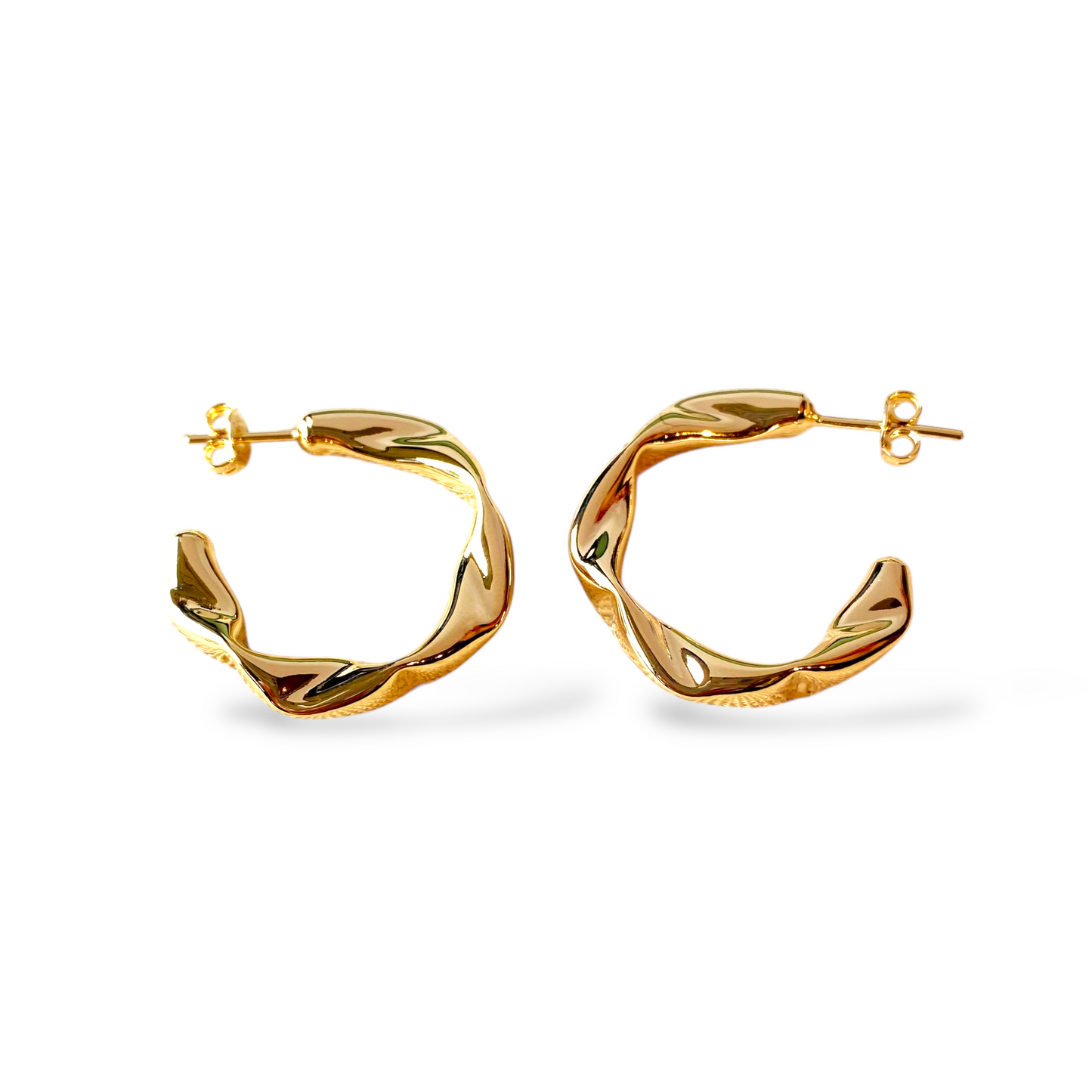 27mm Textured Twist Open Hoop 18K Gold Filled Earrings