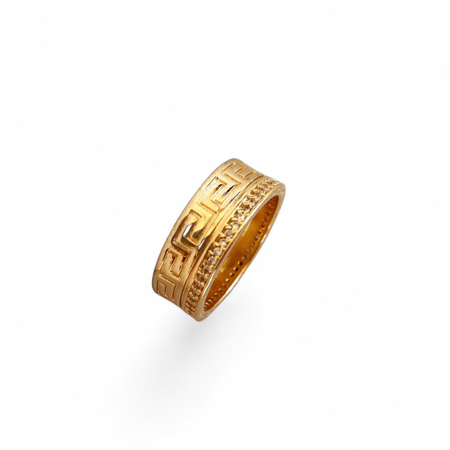Greek Key CZ 5mm 18K Gold Filled Band Ring