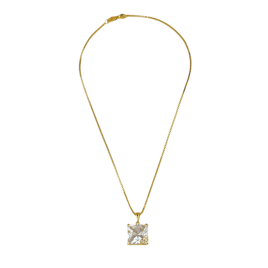 14mm CZ Princess Cut Pendant 18k Gold Filled Necklace