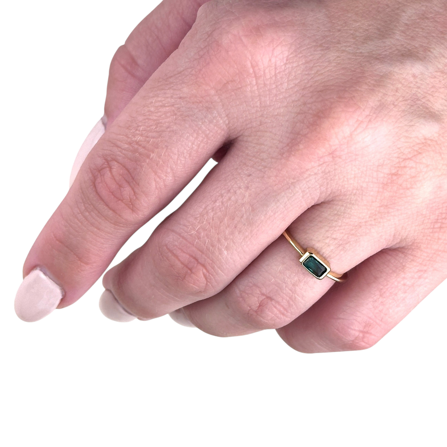 Rectangle CZ Solitaire 18k Gold Filled Ring