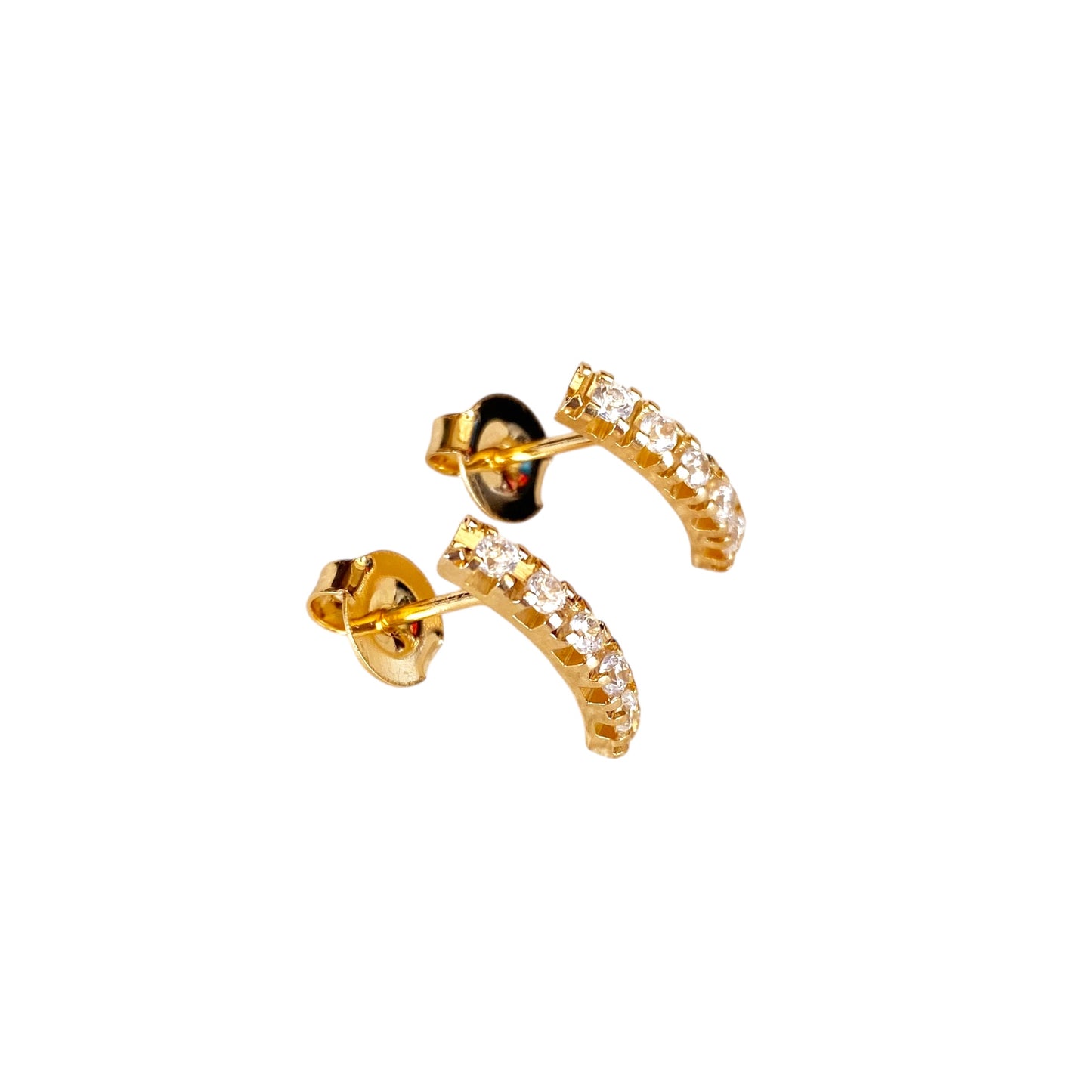 Curved Bar Crystal Stud 18k Gold Filled Earrings