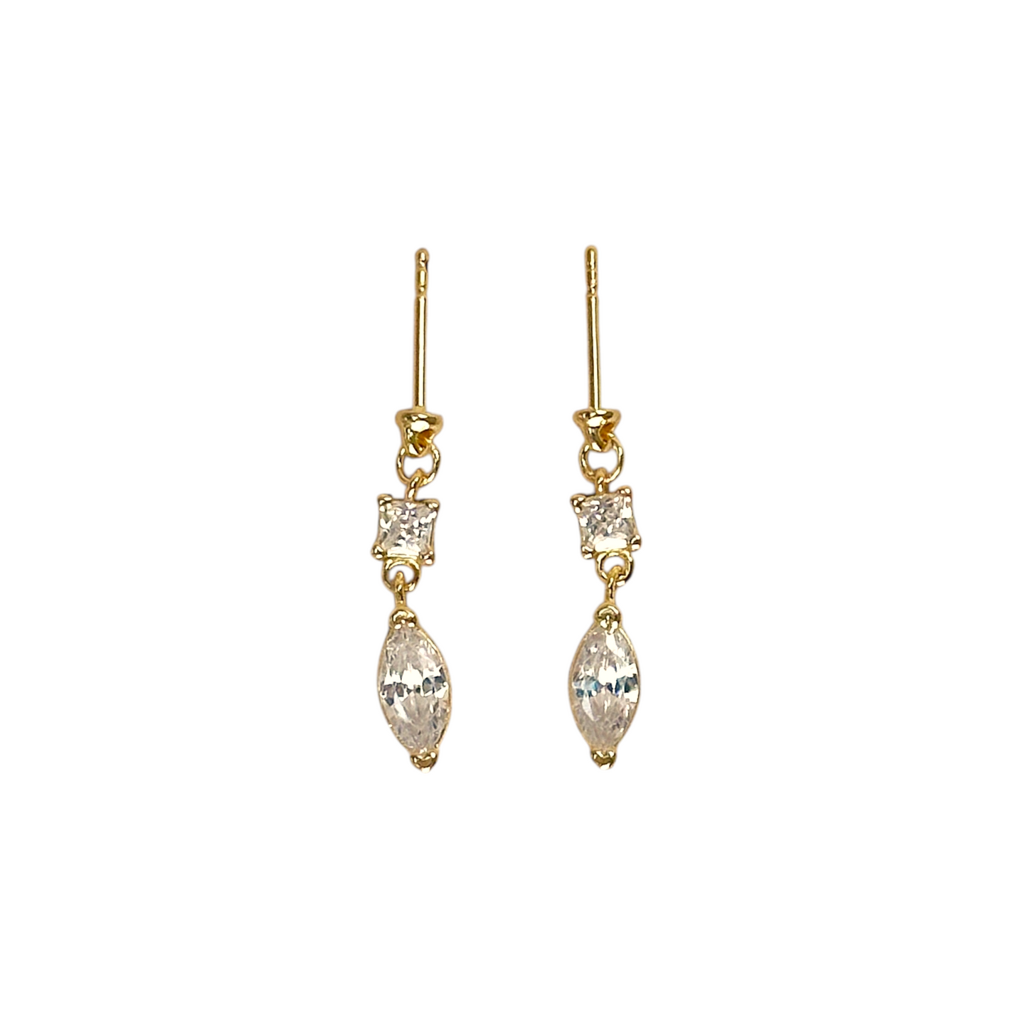 CZ Princess Cut and Marquise Dangling 18k Gold Filled Earrings