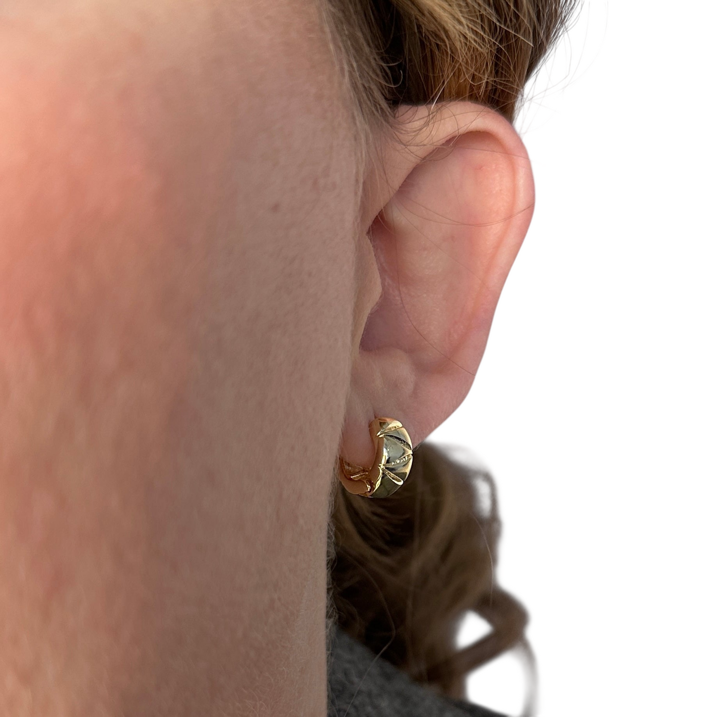 11mm Diamond Cut Bold Huggie Hoop 18k Gold Filled Earrings