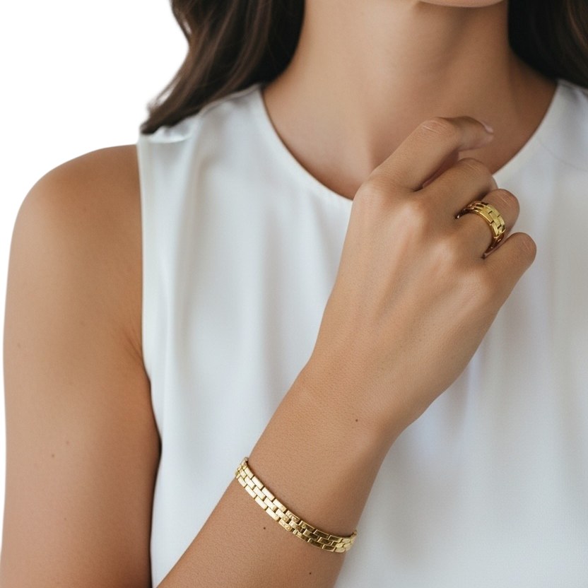 9mm Brick Band Link 18K Gold Filled Bracelet