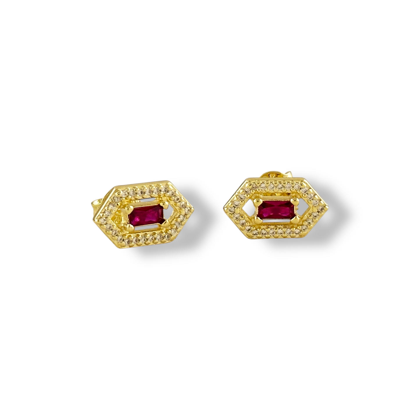 Baguette Birthstone Hexagon Halo Stud 18k Gold Filled Earrings
