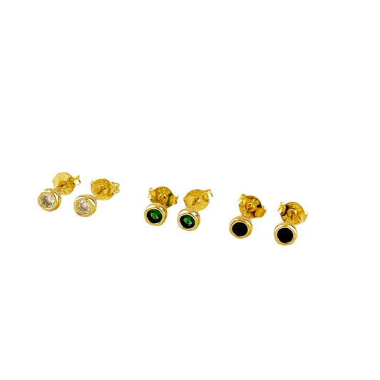 4mm Round CZ Frame Stud 18k Gold Filled Earrings