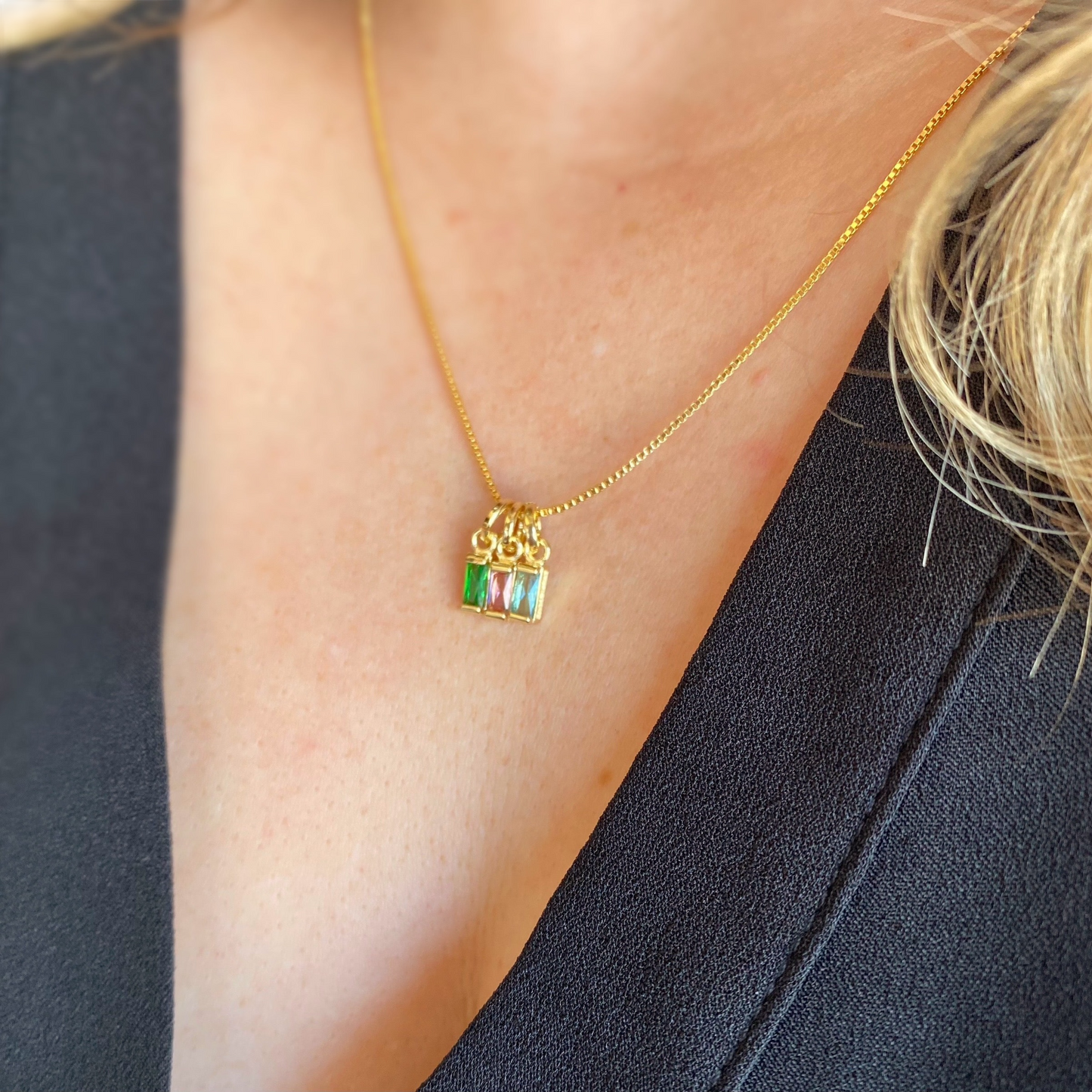 Birthstone Baguette CZ 10mm 18K Gold Filled Charm