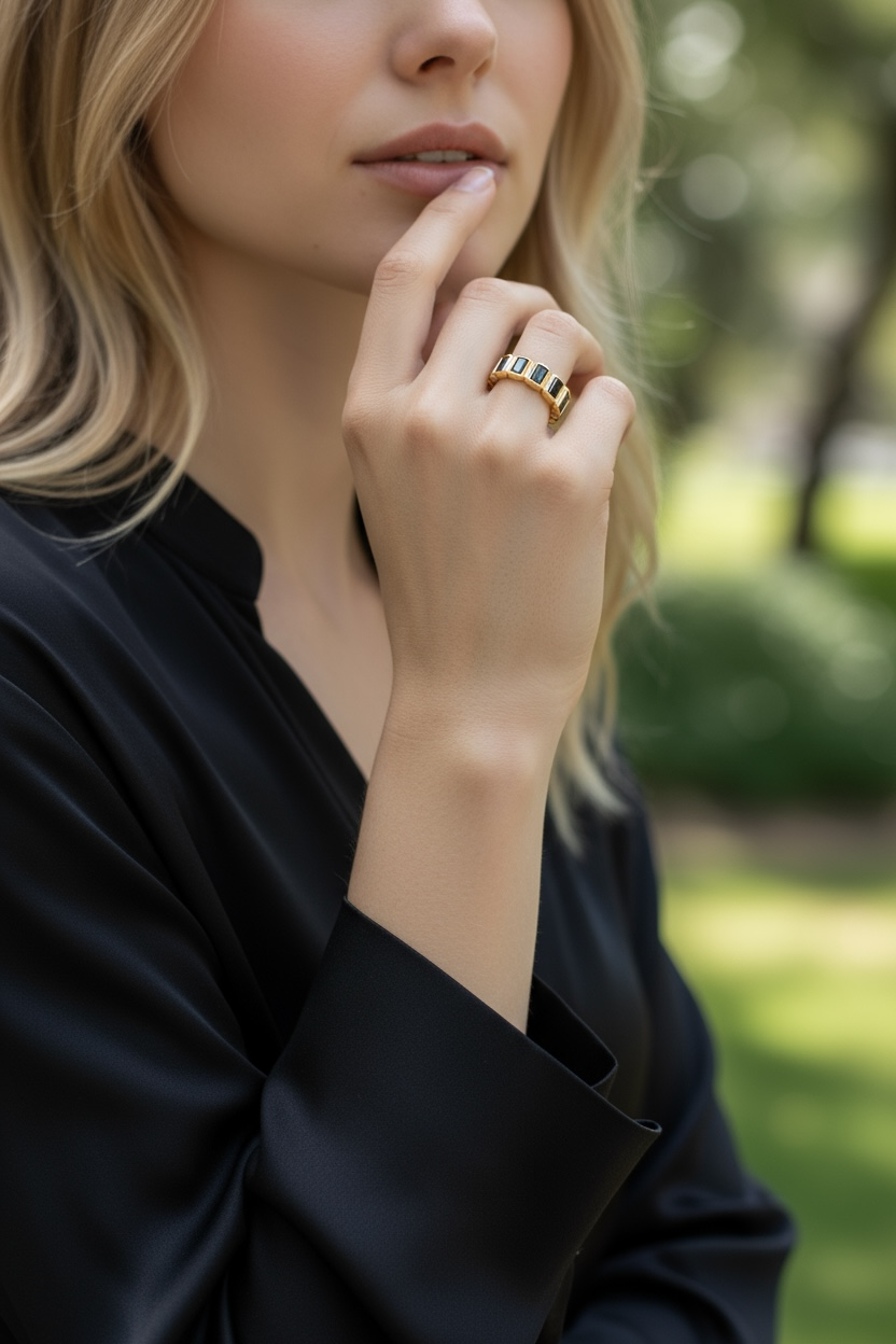Black Onyx CZ All-Around Band 18k Gold Filled Ring
