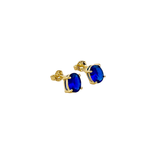 7mm Oval Sapphire CZ Stud 18k Gold Filled Earrings