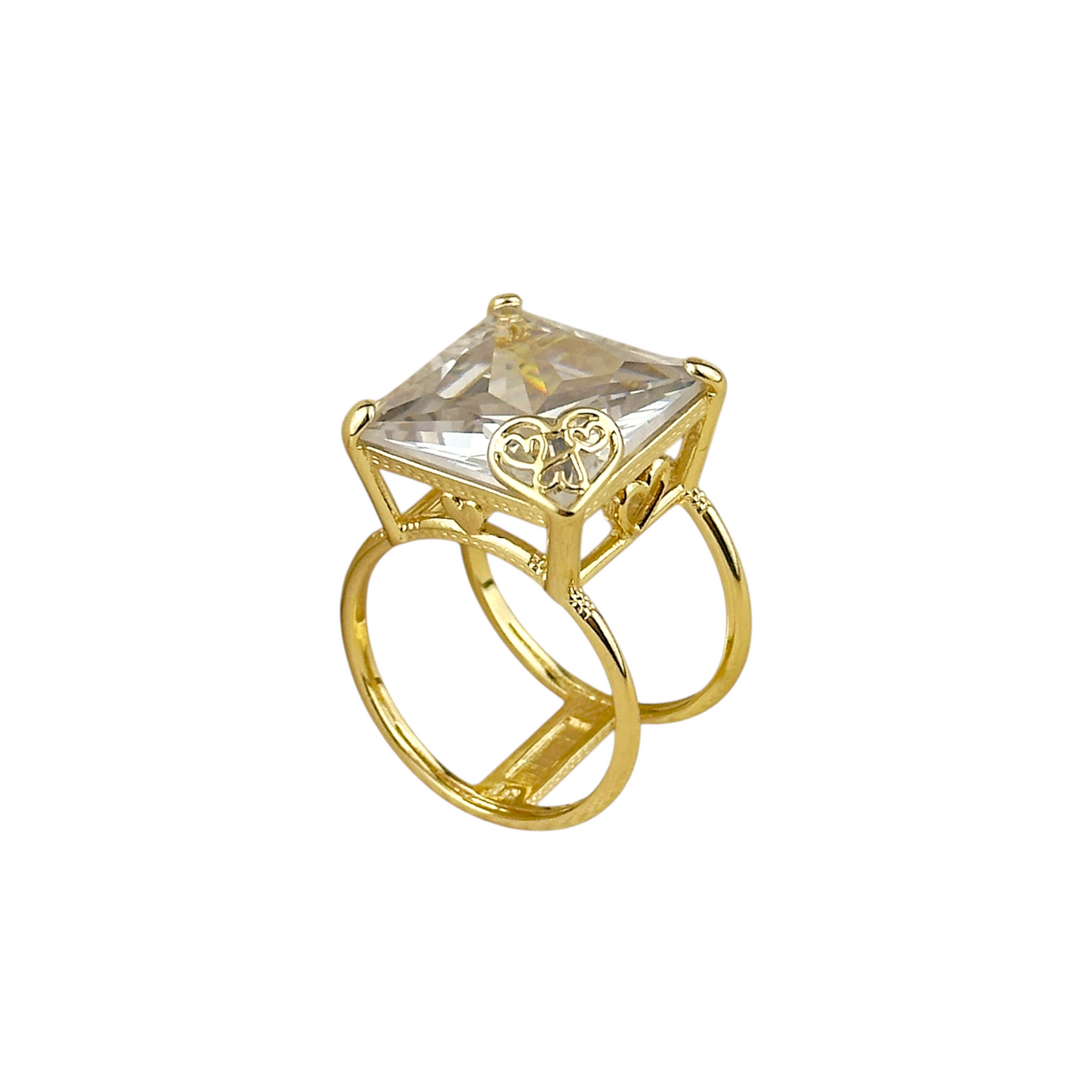 14mm CZ Princess Cut Statement 18k Gold Filled Ring