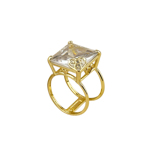 14mm CZ Princess Cut Statement 18k Gold Filled Ring