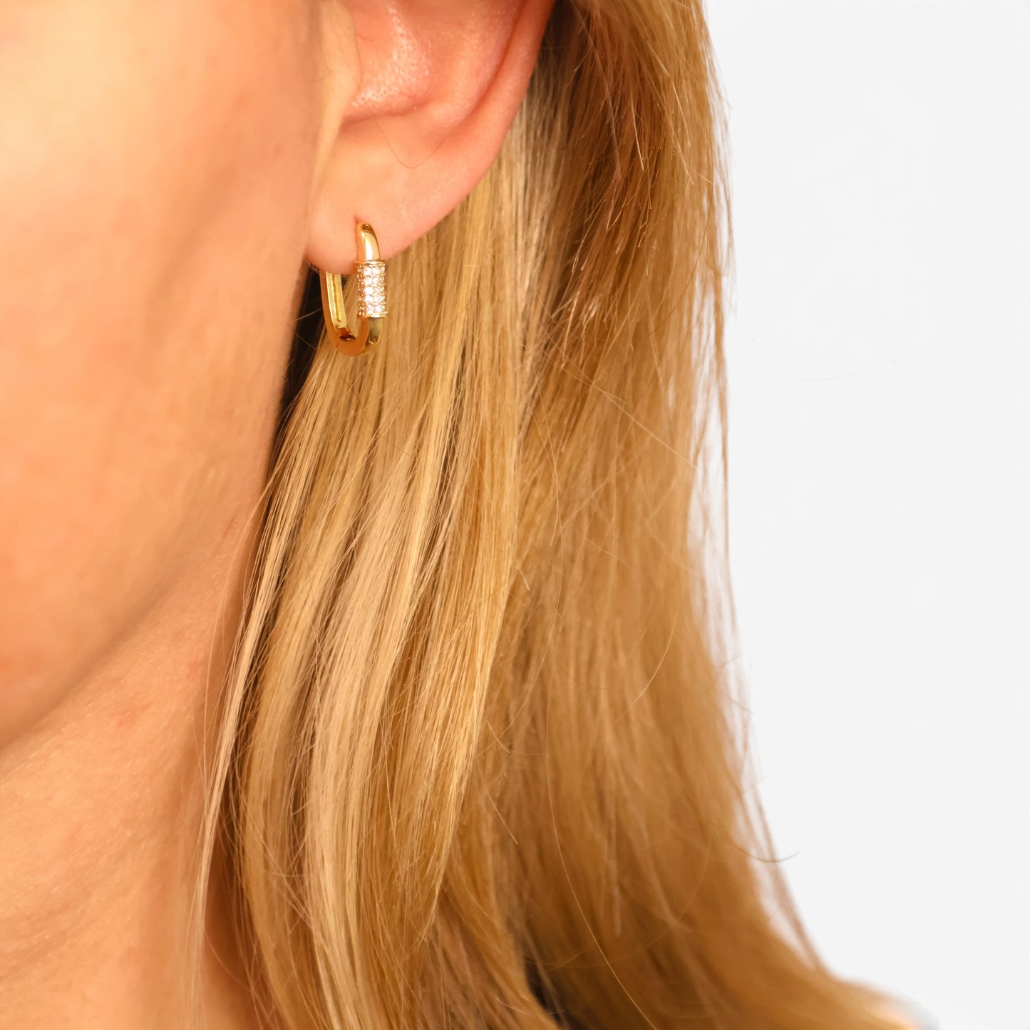 Carabiner CZ 15mm 18K Gold Filled Hoop Earrings